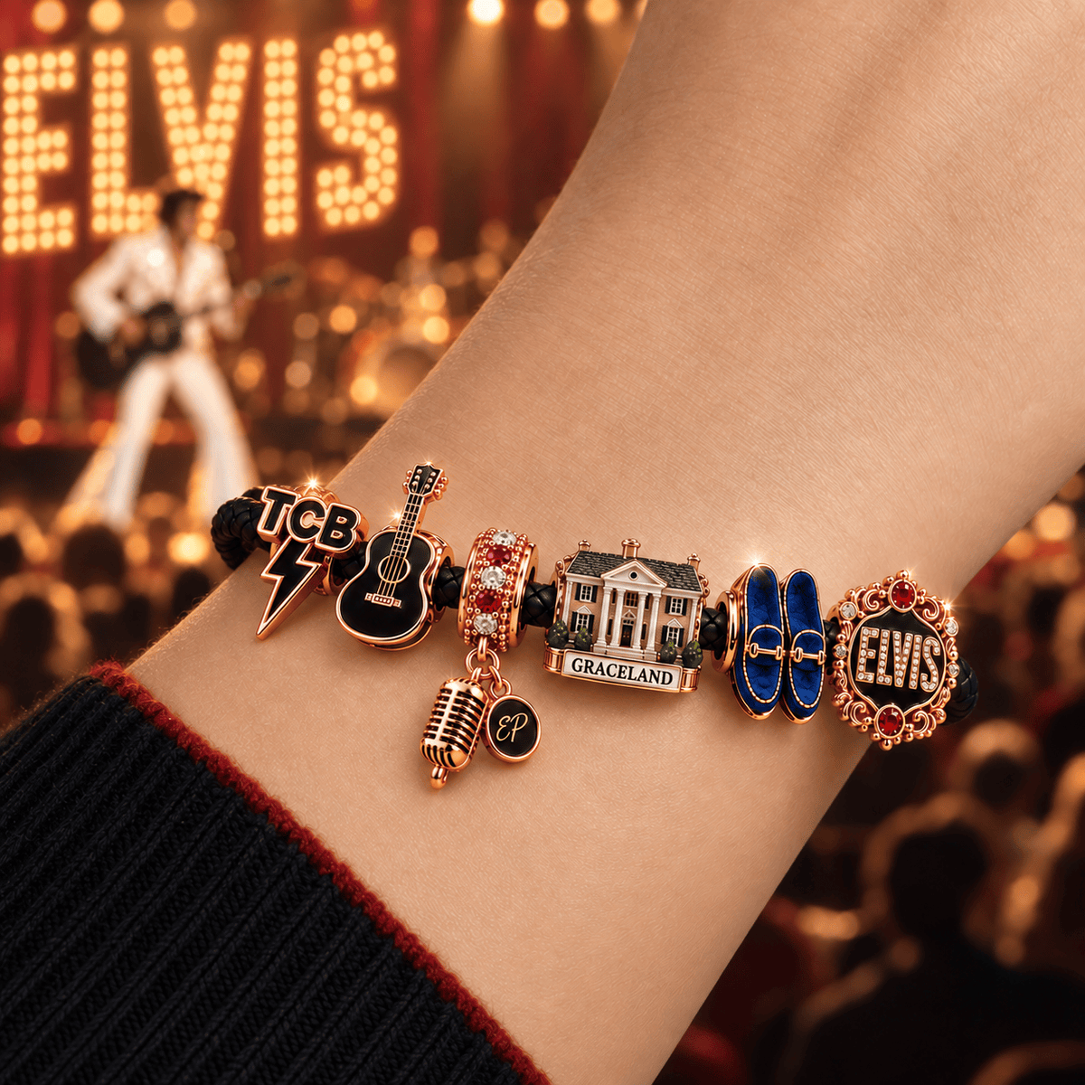 ELV Braided Leather Charm Bracelet Set NHVH
