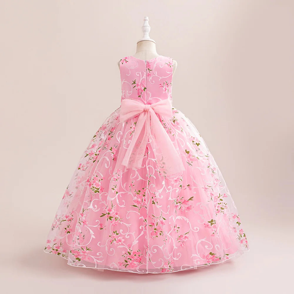 Summer Girls Floral Party Bridesmaids Dresses Elegant Tulle Wedding Princesss Prom Dress for Girl Gala Birthday Children Costume