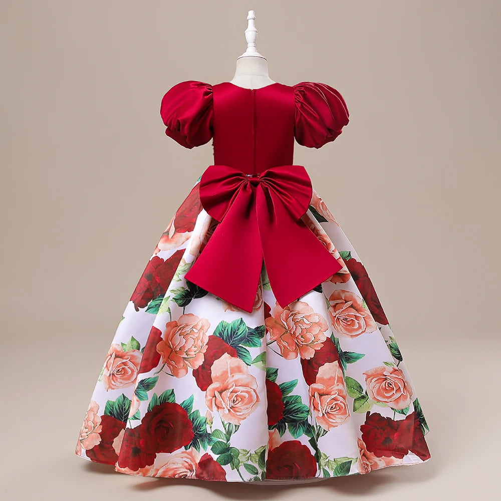 Summer Flower Wedding Girls Dress Elegant Bow Bridesmaids Birthday Prom Party Princess Dresses For Girl Christmas Evening Gown