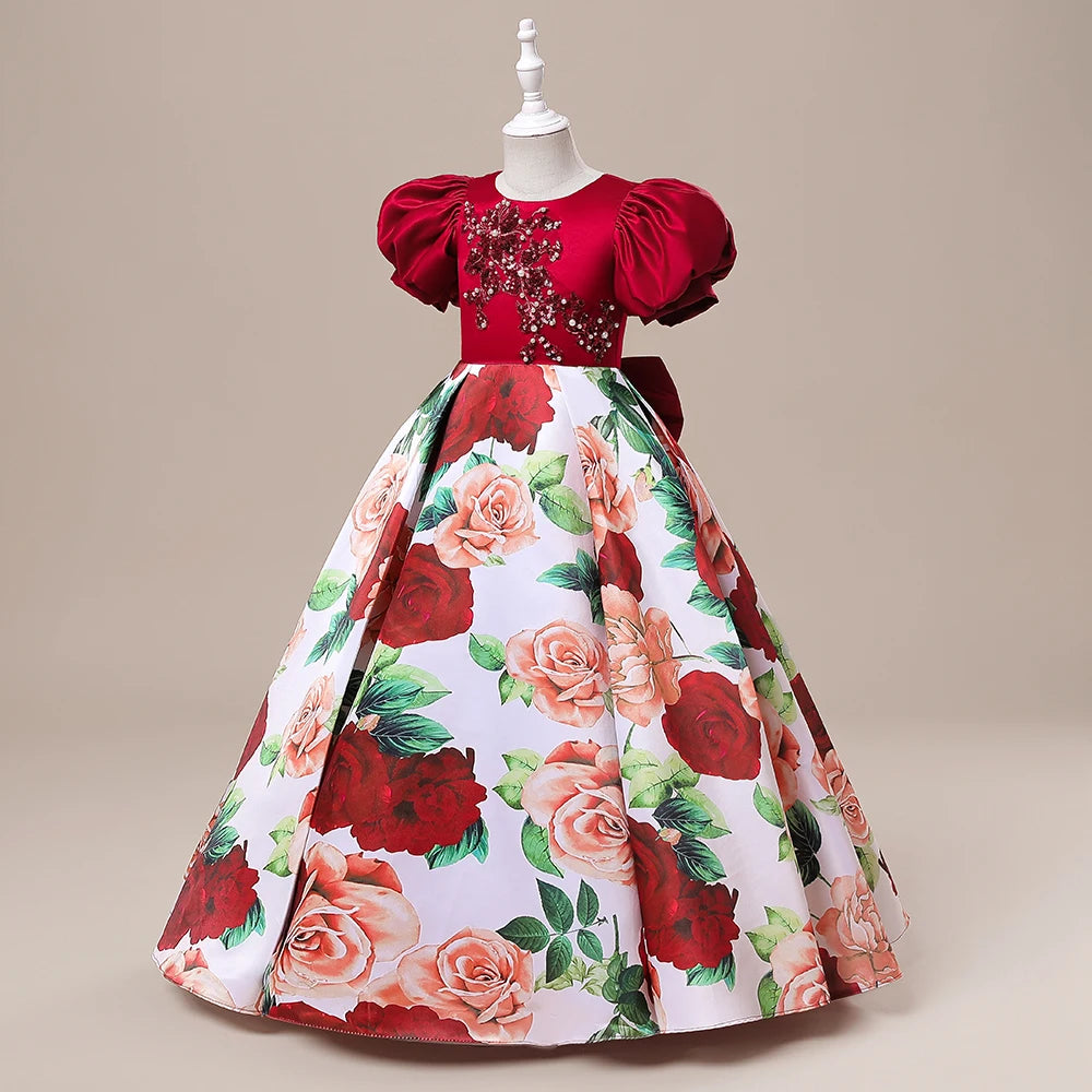 Summer Flower Wedding Girls Dress Elegant Bow Bridesmaids Birthday Prom Party Princess Dresses For Girl Christmas Evening Gown