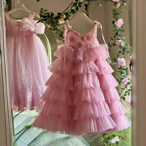 Girls' Summer Sleeveless Fluffy Dress Kid's Sweet Tulle Long Skirt Beautiful Princess Outfit for Birthday Party & Halloween